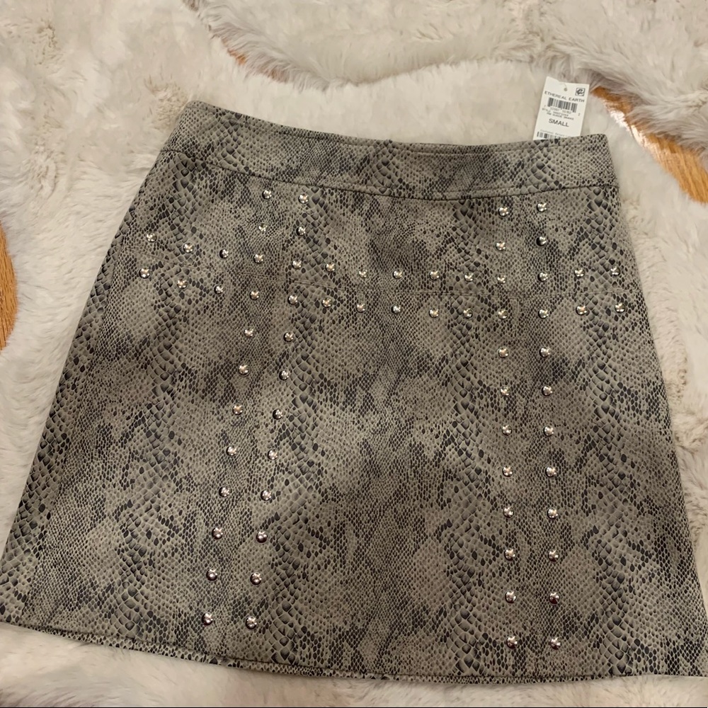 Bar III Snake Print Silver Nail Head Detail Mini Skirt for Macys Ethereal Earth